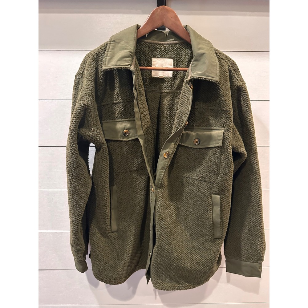 Thread & Supply Olive Green Fleece Shacket Button Front Shirt Jacket Medium